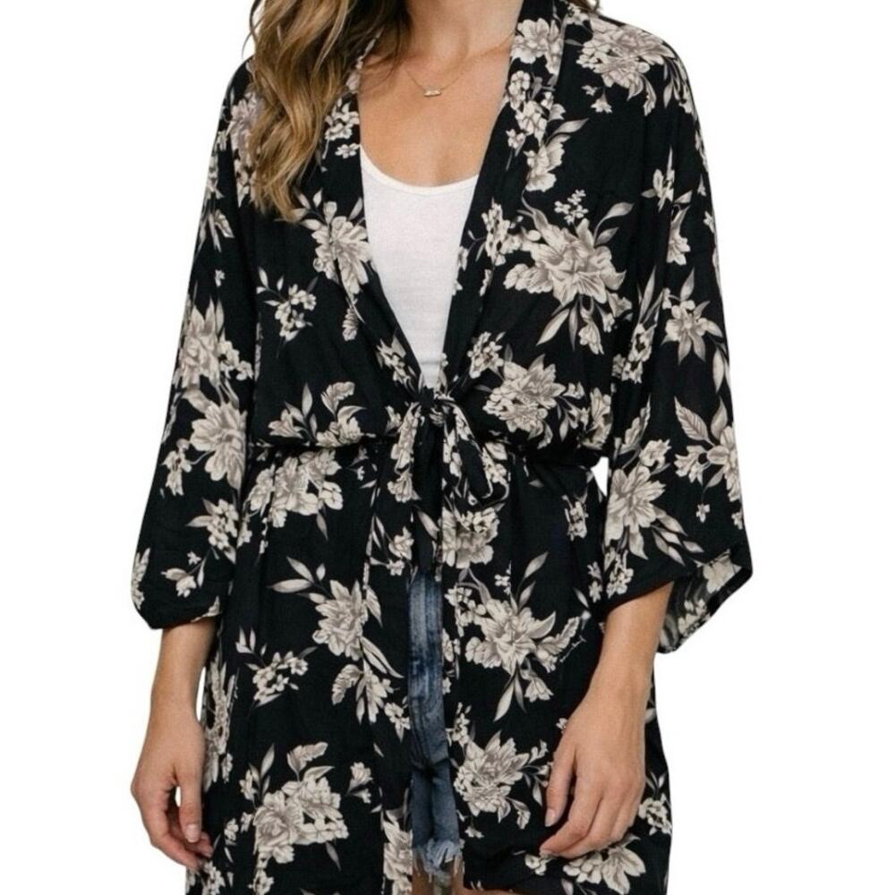 Spiritual Gangster Black Floral‎ Kimono Duster One Size Boho Layer